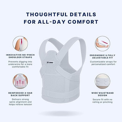 Fit Geno Back Brace Posture Corrector for Men & Women: Shoulder Straightener Adjustable Full Back Support Pain Relief - Scoliosis Hunchback Spine Corrector (Large/X-Large)