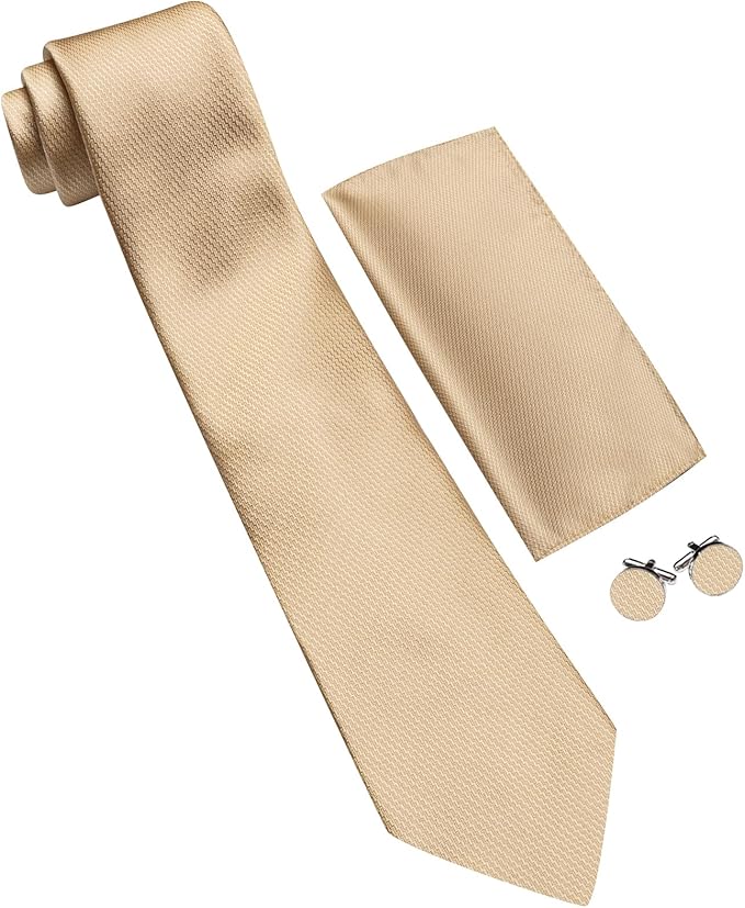 Barry.Wang Tie Sets for Men Silk Solid Necktie Stain Ties Handkerchief Pocket Square Cufflinks Wedding Business Dyed