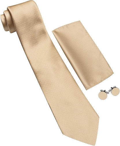 Barry.Wang Tie Sets for Men Silk Solid Necktie Stain Ties Handkerchief Pocket Square Cufflinks Wedding Business Dyed