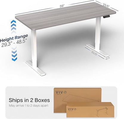 VIVO Electric 60 x 24 in Standing Desk, Memory Height Adjustment, 1B Series, One-Piece Dark Gray Top, White Frame, DESK-KIT-1W6G