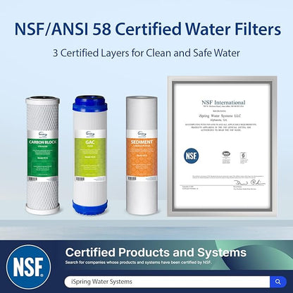 iSpring US31 Water Filtration System for Drinking, NSF Certified 3-Stage Water Filters, Tankless, High Capacity Water Filter System with Brushed Nickel Faucet