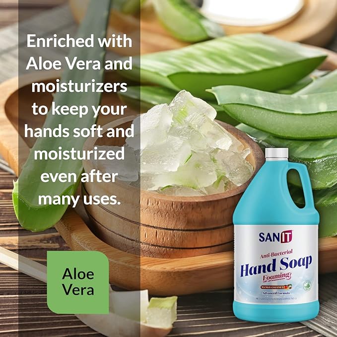 Sanit Antibacterial Foaming Hand Soap Refill - Advanced Formula with Aloe Vera and Moisturizers - All-Natural Moisturizing Hand Wash - Made in USA, Mango Coconut, 1 Gallon