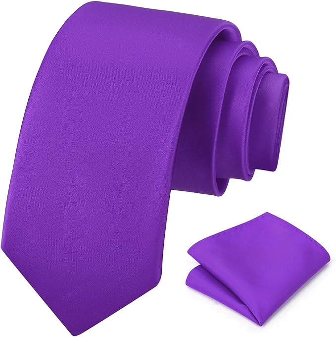 PenSee Men's Tie Set Solid Pure Color 3.15" (8CM) Classic Formal Plain Necktie and Pocket Square Set For Men