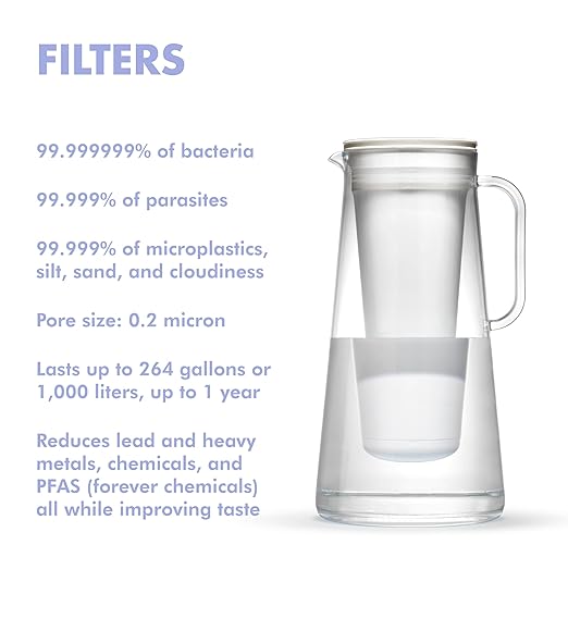 LifeStraw Home – Water Filter Pitcher, 7-Cup, Obsidian, BPA Free Designed for Everyday Protection Against Bacteria, parasites, microplastics, Lead, Mercury, PFAS, and a Variety of Chemicals