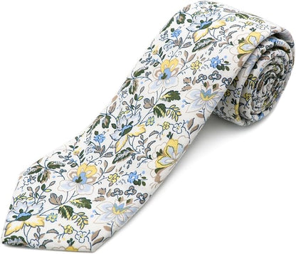 Cotton Floral Ties for Men 2.76" Men's Skinny Tie Linen Flower Printed Neck Tie for Wedding Dating Party