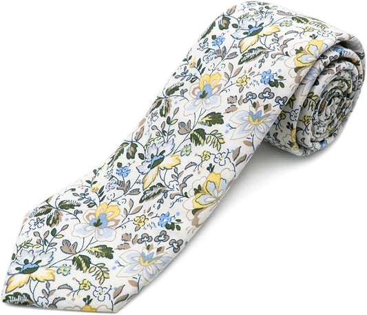 Cotton Floral Ties for Men 2.76" Men's Skinny Tie Linen Flower Printed Neck Tie for Wedding Dating Party