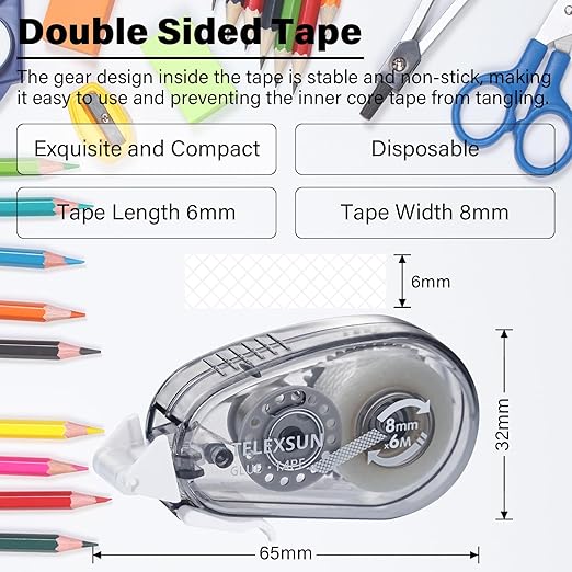 6 Pack Mini Glue Tape Runner for Scrapbooking, Double Sided Adhesive Tape Roller for Crafts Photos Journaling, Office School Gift Wrapping Supplies -Gray (0.3 in X 236 in)