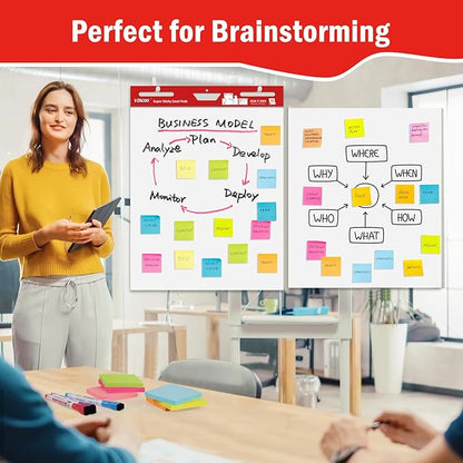 Thickened Sticky Easel Pad, 25 x 30 Inches Flip Chart Paper for Teachers, Giant Self-Stick Chart Paper for Wall, Anchor Chart Paper for Classroom/Office with Sticky Note, 90 Sheets/3Pad