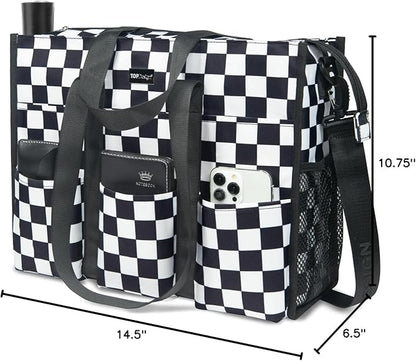 TOPDesign Utility Water Resistant Tote Bag with 22 Pockets, Top Zipper Closure & Thick Bottom Support, for Working Women
