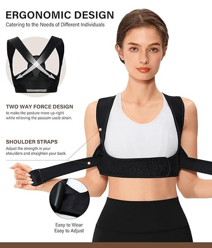 URSEXYLY Posture Corrector for Women Breathable Back Brace For Posture Adjustable Back Straightener Support for Neck Shoulder Clavicle and Upper Back Pain Relief(S/M,Black)
