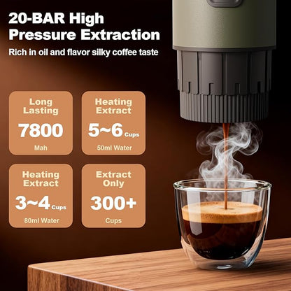 Portable Espresso Maker, 3 in 1 Coffee Maker Set with Carrying Bag and Coffee Stand, Coffee Machine Works with Ground Coffee & Capsule Pod, Self-Heating Brewer with USB-C for Travel, Hiking, Office