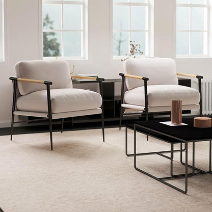 LukeAlon Mid Century Chenille Accent Chairs Set of 2, Ultra Soft Living Room Chairs with Metal Legs Modern Armchair Lounge Chairs Upholstered Comfy Leisure Chair for Bedroom Reception Area, Beige