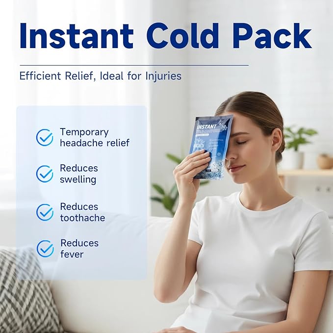 50 Instant Ice Cold Packs, 4.4" x 6" Disposable Ice Packs for Injuries, Pain Relief, No Freeze Needed Cold Compress for First Aid, Athletes