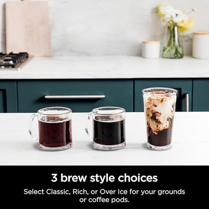 Ninjja | Drip Coffee Maker | Dual-Brew Pro Hot & Iced Coffee Machine | Use with KCup Coffee Pods | 3 Brew Styles (Classic, Rich, & Iced) | 60oz Removable Reservoir & Dishwasher Safe | Black | CFP101