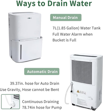 Uhome 150 Pints Dehumidifier with Pump - 7000 Sq. Ft Quiet Dehumidifier for Home, Large Basement, Storages and Large Rooms with 1.85Gallon Water Tank