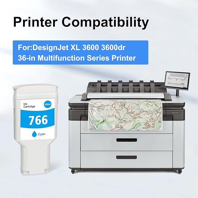 766 Ink Cartridge Cyan P2V89A 766 C DYE Ink Replacement for 766 Ink Cartridge for DesignJet XL 3600 3600dr Series Printer Ink 1-Pack 300ml