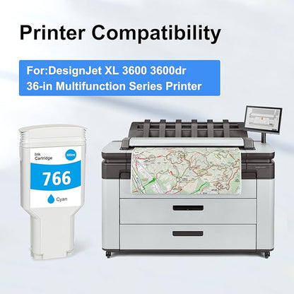 766 Ink Cartridge Cyan P2V89A 766 C DYE Ink Replacement for 766 Ink Cartridge for DesignJet XL 3600 3600dr Series Printer Ink 1-Pack 300ml
