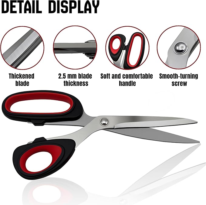 Scissors, 2-pack multi-functional set - stainless steel with comfortable grip. Suitable for handicraft, office cutting, cutting fabric, leather & paper. Ideal for left & right-handed users