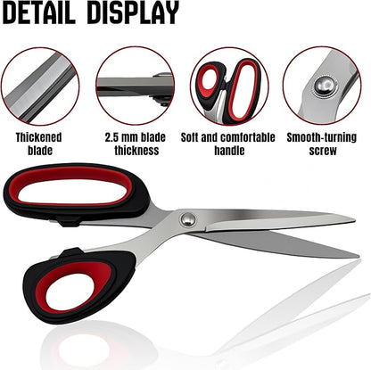 Scissors, 2-pack multi-functional set - stainless steel with comfortable grip. Suitable for handicraft, office cutting, cutting fabric, leather & paper. Ideal for left & right-handed users