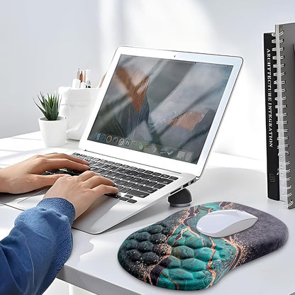 Ergonomic Mouse Pad with Wrist Rest, Comfortable Laptop Mouse Pad, Pain Relief Non-Slip PU Base Green Gold