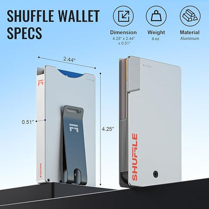 Shuffle Wallet for Men - Innovative Deck-of-Cards Opening Mechanism Wallet with RFID Blocking, Ultim Slim Modular Design to Holds 6-8 Cards, Sleek Money Clip & Aluminum Men Wallet (Polar Ice)