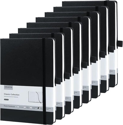 8 Pack Black Lined Journal Notebooks for Work, Travel, College, (A5 Size 100 GSM Thick Paper) - Classic Ruled, Hardcover Notepad for Writing 160 Pages, 5.5 x 8.3 inch, Multipack Journals