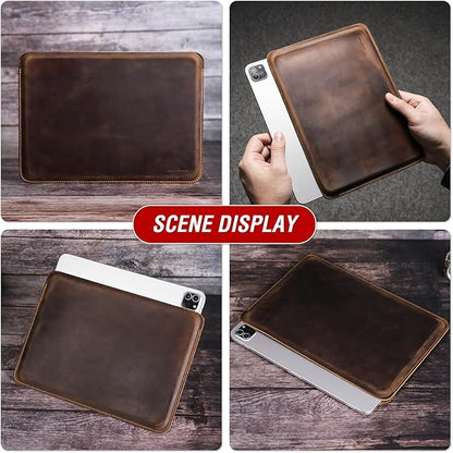 Top Grain Leather 11" Sleeve Slim Protector Case for Tablet, Solid Vintage Design, Fully Handmade, Compatible with 10.5"/10.9"/11" iPad Pro/Air, 10.2" iPad 7th/8th/9th Gen, Coffee 11 Inch