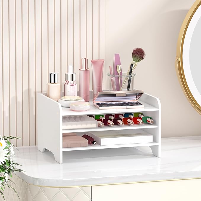 Desk File Organizer 4-Tier Desktop Paper Mail Organizer Document Holder for Home Office Supplies, Office Desk Accessories & Workspace (White)