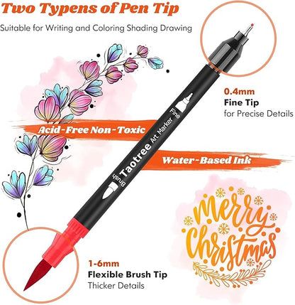 Taotree 150 Colors Dual Tip Art Markers Pens for Adult Coloring Book, Artist Fine & Brush Tip Coloring Markers Drawing Pen for Journaling Note Taking Lettering Calligraphy Craft Art Supplies Set