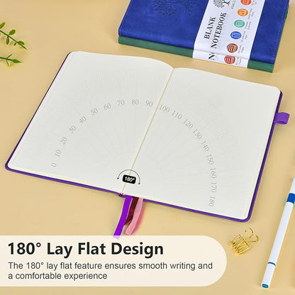 Blank Journal Ntebook for Men & Women, 160 Pages Blank Journals for Writing, Drawing,Sketch Book,5.9" x 8.5" Leather Sketchbook, Unlined Notebook for Work, School, Art - Purple