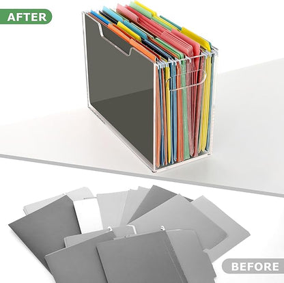 DINGHUO Acrylic Letter Size Hanging File Folder Organizer Box, Clear Portable File Storage Box with Handles, Desktop File Holder for Home, School -1 Pack