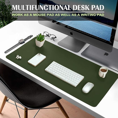K KNODEL PU Leather Desk Mat – Large Mouse & Keyboard Pad, Dual-Sided Desk Protector, 35.4×17" (Dark Green)