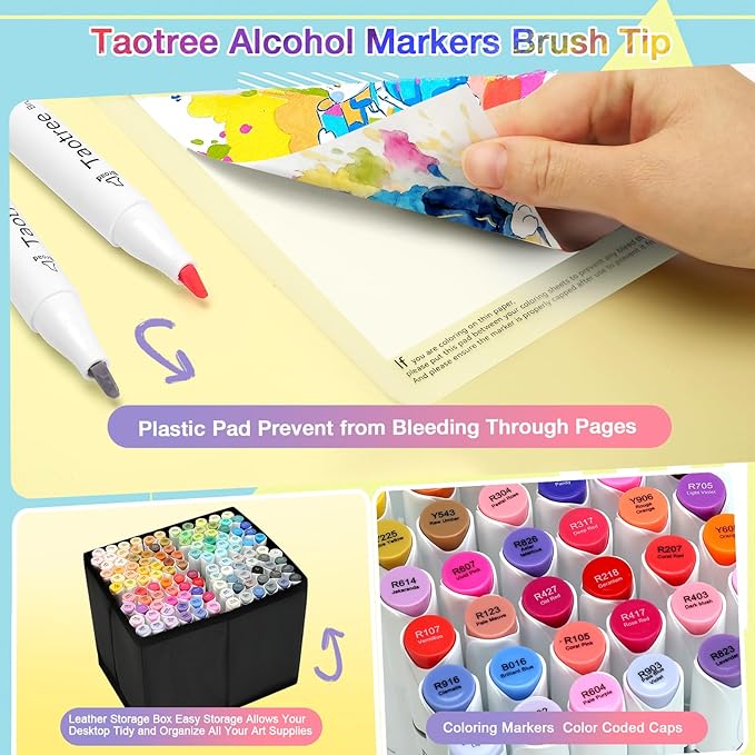 Taotree Alcohol Markers Brush Tip, 121 Colors Brush Markers Dual Tip Coloring Pens, Brush & Fine Tip Sketch Illustration Drawing Art Supplies Gift for Artist Coloring Book Painting, Sketching