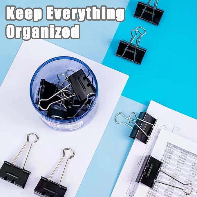 208 PCS Assorted Metal Binder Clips, Bulk Paper Clamps for School, Office, and Teachers, Black Binding Paper Clips in Various Sizes