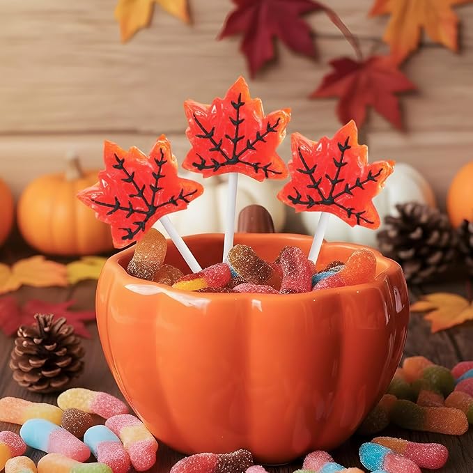 Maple Leaf Lollipops, 50 Pieces of Thanksgiving Candy Individually Wrapped, Perfect Fall Candy Favors for Thanksgiving, Autumn Parties, Cozy Fall Gatherings and Fall Celebrations