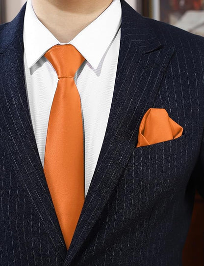PenSee Men's Tie Set Solid Pure Color 3.15" (8CM) Classic Formal Plain Necktie and Pocket Square Set For Men