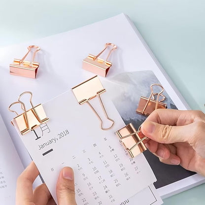 50 Pack Small Rose Gold Binder Clips 3/4 Inch (19 mm), Colored Little Paper Clamps, Tiny Mini Paper Clips for Office Home School Business 0.75"