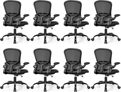 FelixKing Office Desk Chairs, Ergonomic PC Desk Chair with Wheels, Adjustable Lumbar Support and Height, Swivel Computer Chair with Flip-up Armrests, Ergo Mesh Backrest for Working (Black, Pack of 8)