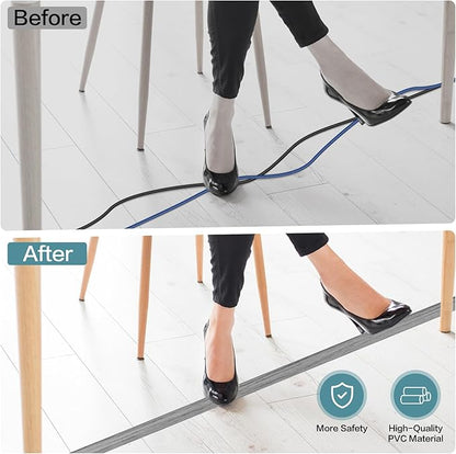 Floor Cord Cover Self Adhesive Cord Hider Floor Extension Cord Covers for Floor Power Cord Protector Cable Management Prevent Cable Trips Cable Cavity 0.47" W x 0.27" H (Light Grey Wood, 10Ft)