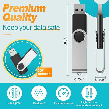 Kepmem 32GB Flash Drive 10 Pack, Silver Pendrive 2.0 Metal Swivel USB Stick with 10pce Ropes