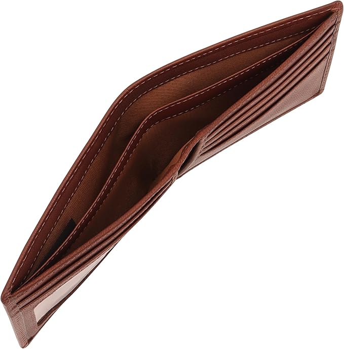 Genuine Leather Bifold Mens Wallet Slim RFID Blocking 5 Credit Card Slots 1 ID Window 2 Sections for Bills 2 Additional Slots | Dark walnut brown
