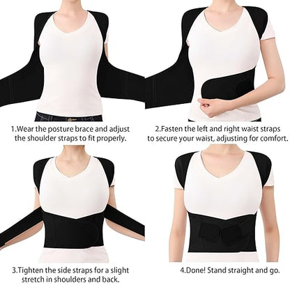 Posture Corrector for Women and Men Plus Size Full Back Support Brace Straightener Scoliosis Spine Upper Back Pain Relief Adjustable Shoulder Instant Posture Corrector with Hunchback Black Medium