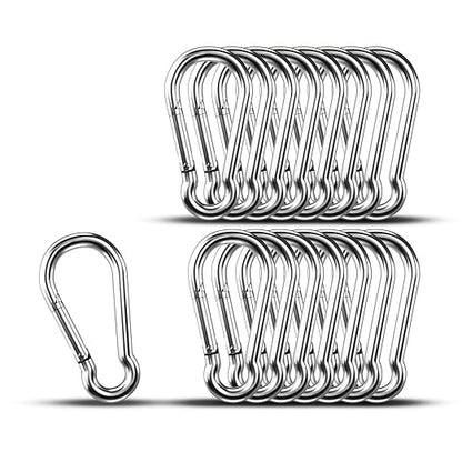 Small Carabiner Clip Hooks, 15pcs 2.75 inch Carabiners Heavy Duty, 304 Stainless Steel Spring Snap Hook Fits Camping Hiking, Metal Clips for Rope Chain Keys Rings