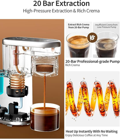 C1 Portable Electric Coffee Machine, 20 Bar Travel Espresso Maker with Ground Coffee, Rechargeable, Instant Heating, 6.1oz Water Tank, for Car, RV, Camping, Hiking, Office, Home