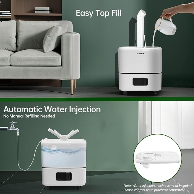 YOKEKON Humidifier Large Room, 30L/7.93Gal Commercial Whole House Humidifier 5000 sq.ft, Top-Fill Humidifiers for home with Extension Tube, Ideal for Plants, Office, Warehouse & Greenhouse
