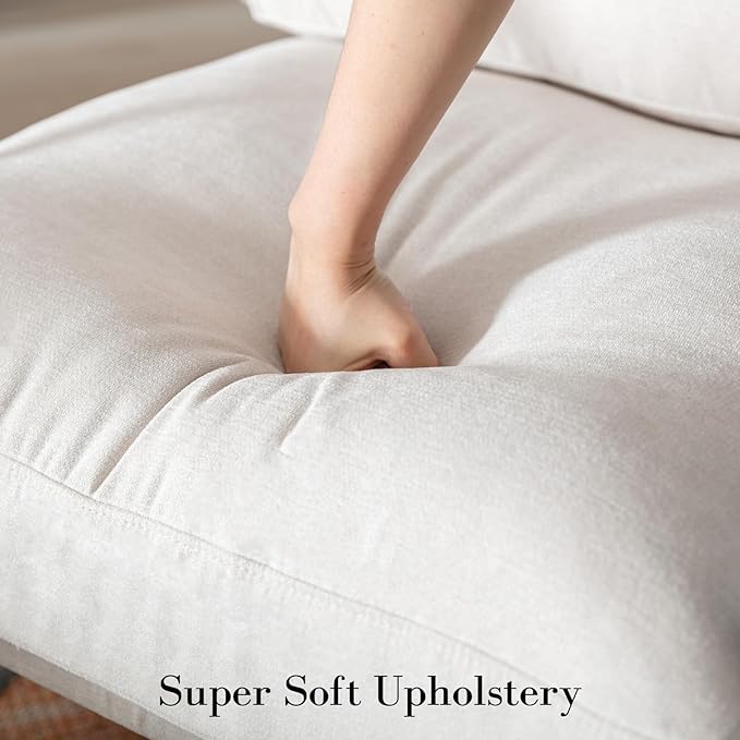 DUOMAY Mid-Century Modern Accent Chair, Soft Linen Upholstered Lounge Reading Chair with Metal Legs Comfy Lightweight Livinig Room Chair Armchair for Home Bedroom, Beige