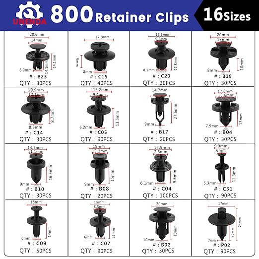 Car Push Retainer Clips 802PCS Auto Fasteners Assortment-16 Most Popular Sizes Nylon Bumper Fender Rivets with Blue Fastener Remover Panel Clip Pliers for Ford GM Toyota Honda Chrysler Benz Nissan
