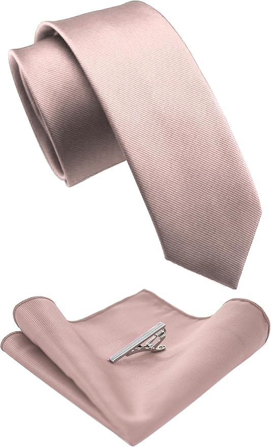 JEMYGINS 2.4" Solid Color Skinny Tie and Pocket Square with Tie Clip Sets for Men (6cm)