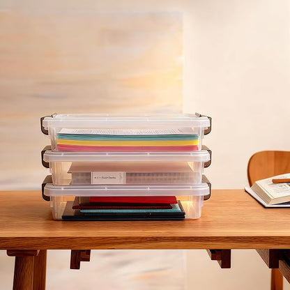 Citylife 6 PCS Clear Plastic Container Clip Box with Latching Lids, Stackable Document Paper Protectors Organizer Container for Office, Home, and School Supplies