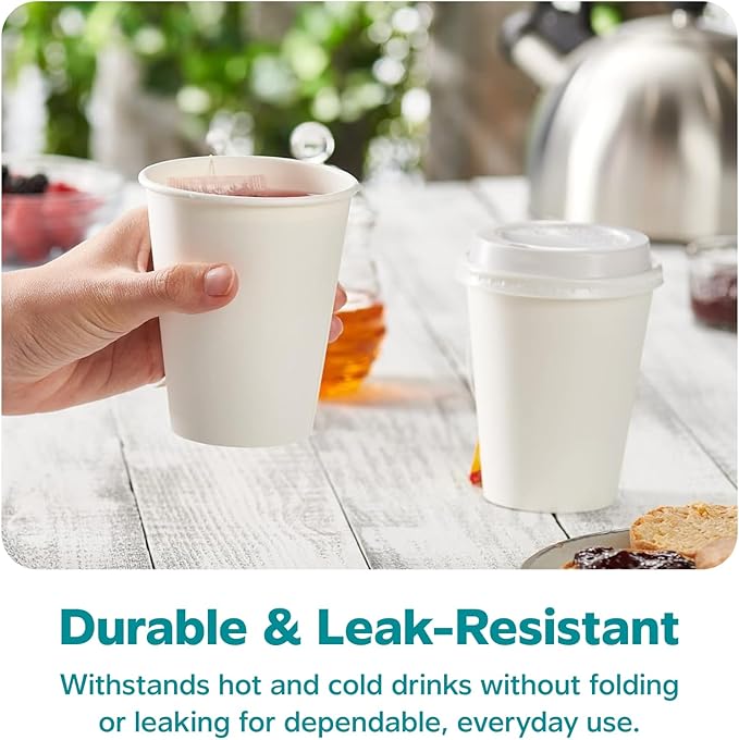 GUSTO White Paper Cups [10 oz - 100 Count] Disposable Coffee Cup for Hot Drinks – Sturdy & Eco-Friendly – Paper Cups for Tea, Cocoa & More – (Formerly Comfy Package)